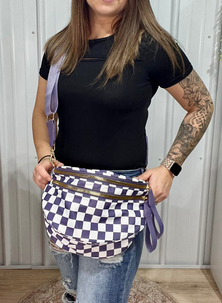 Checkered Crossbody Messenger Bag