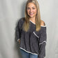 Contrast Trim Textured Sweater