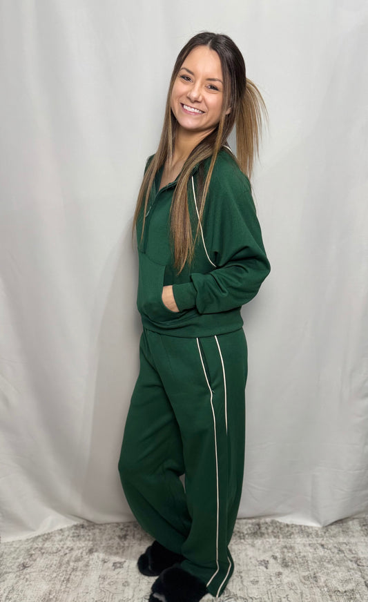 Green Piping Athletic Set - Oversized, Wide Leg