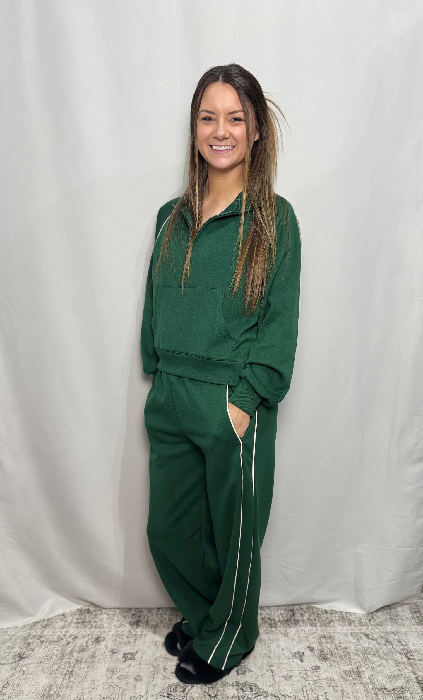 Green Piping Athletic Set - Oversized, Wide Leg