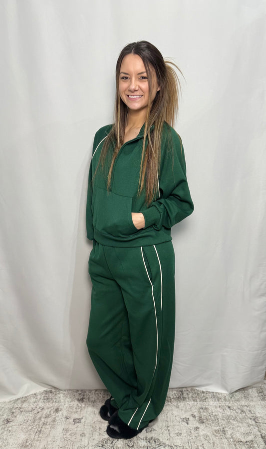 Green Piping Athletic Set - Oversized, Wide Leg