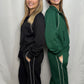 Black Piping Athletic Set - Oversized, Wide Leg