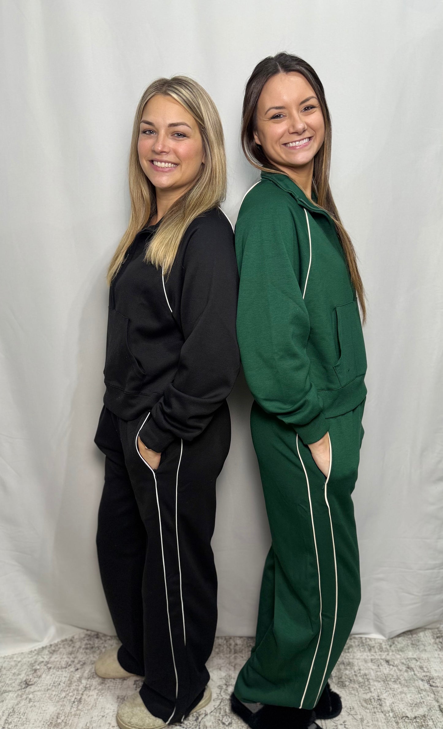Black Piping Athletic Set - Oversized, Wide Leg