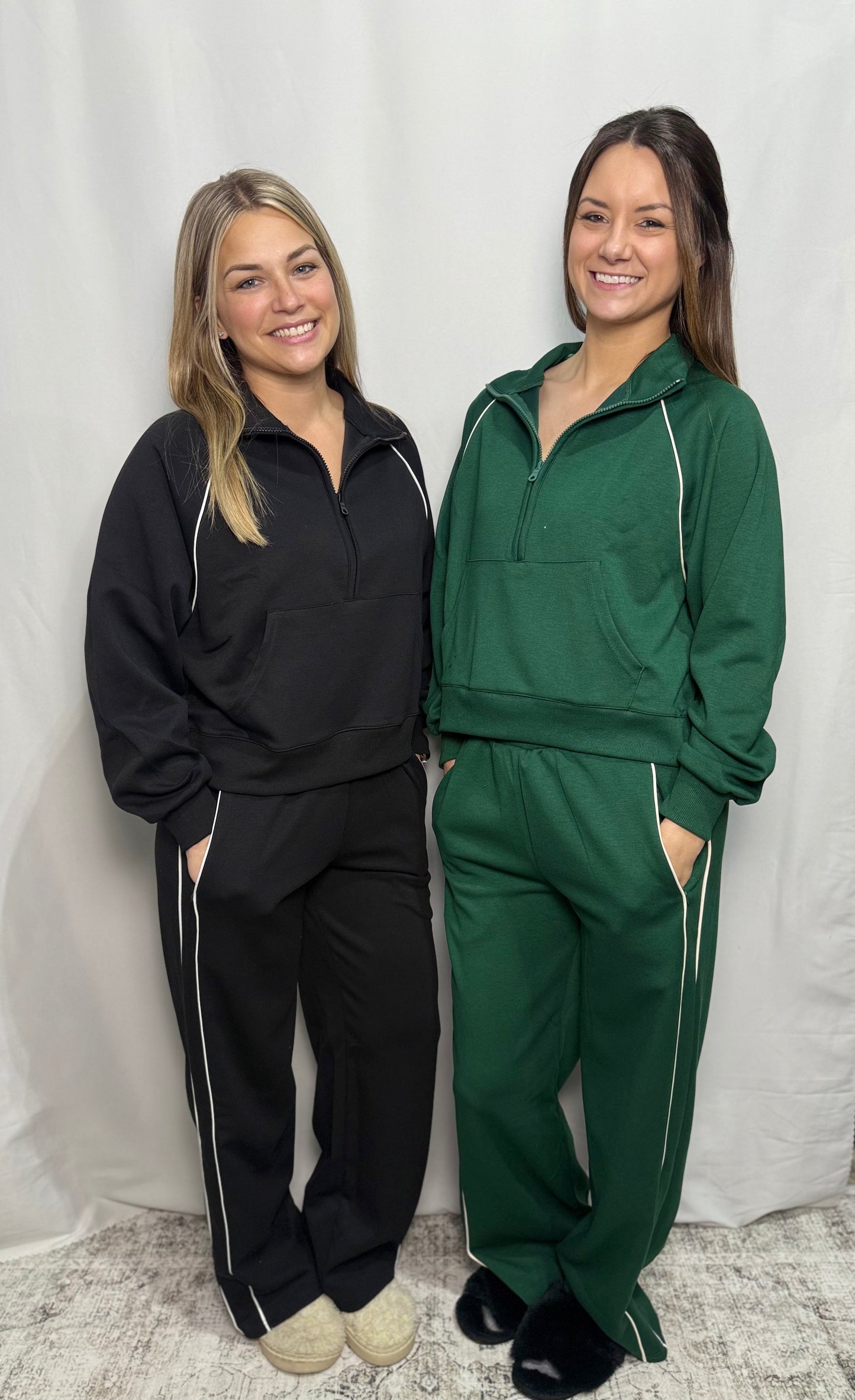 Black Piping Athletic Set - Oversized, Wide Leg