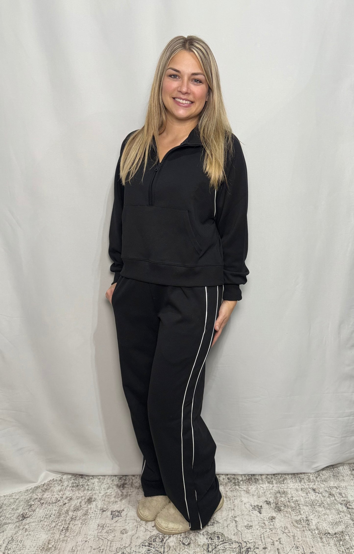 Black Piping Athletic Set - Oversized, Wide Leg