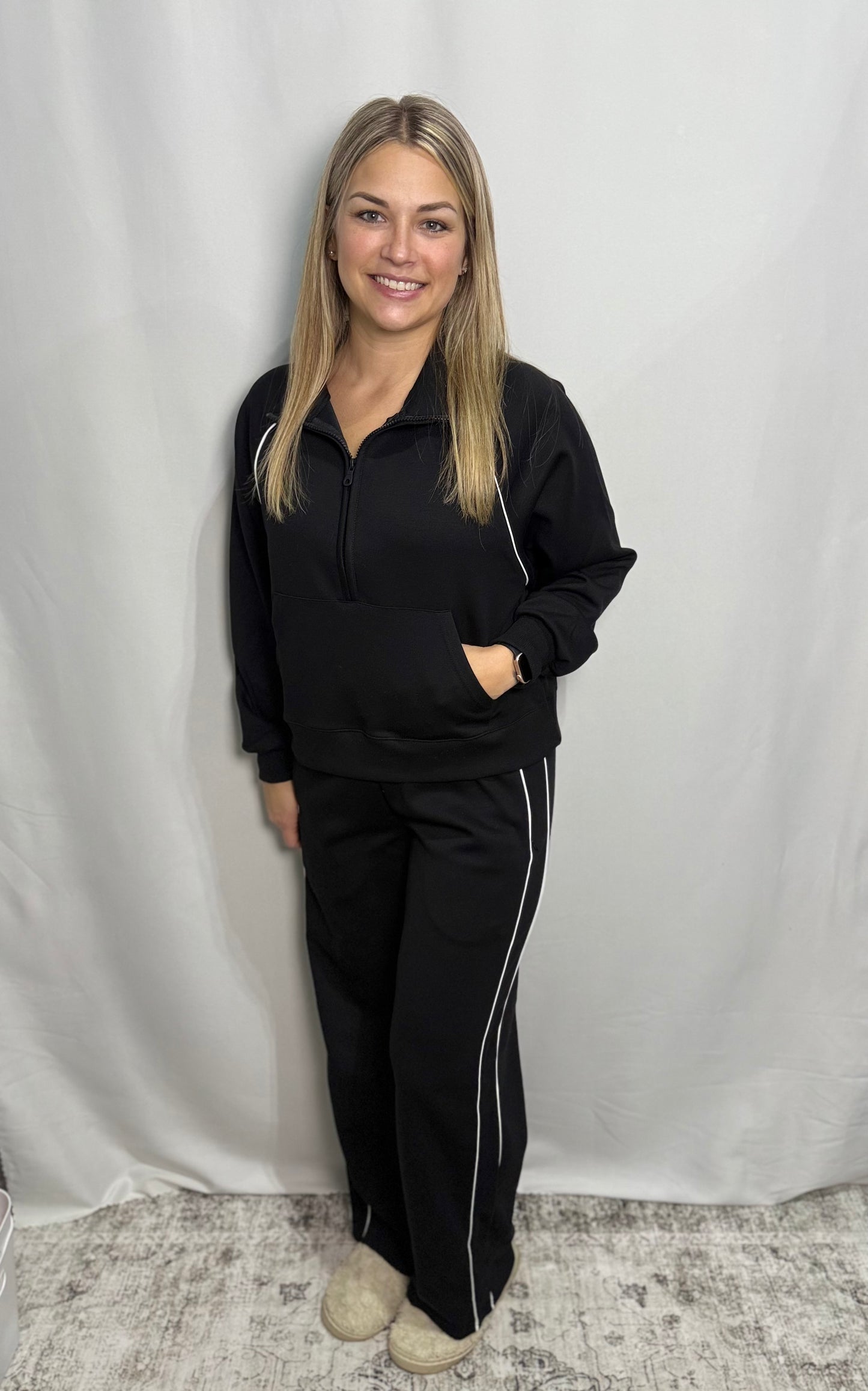 Black Piping Athletic Set - Oversized, Wide Leg