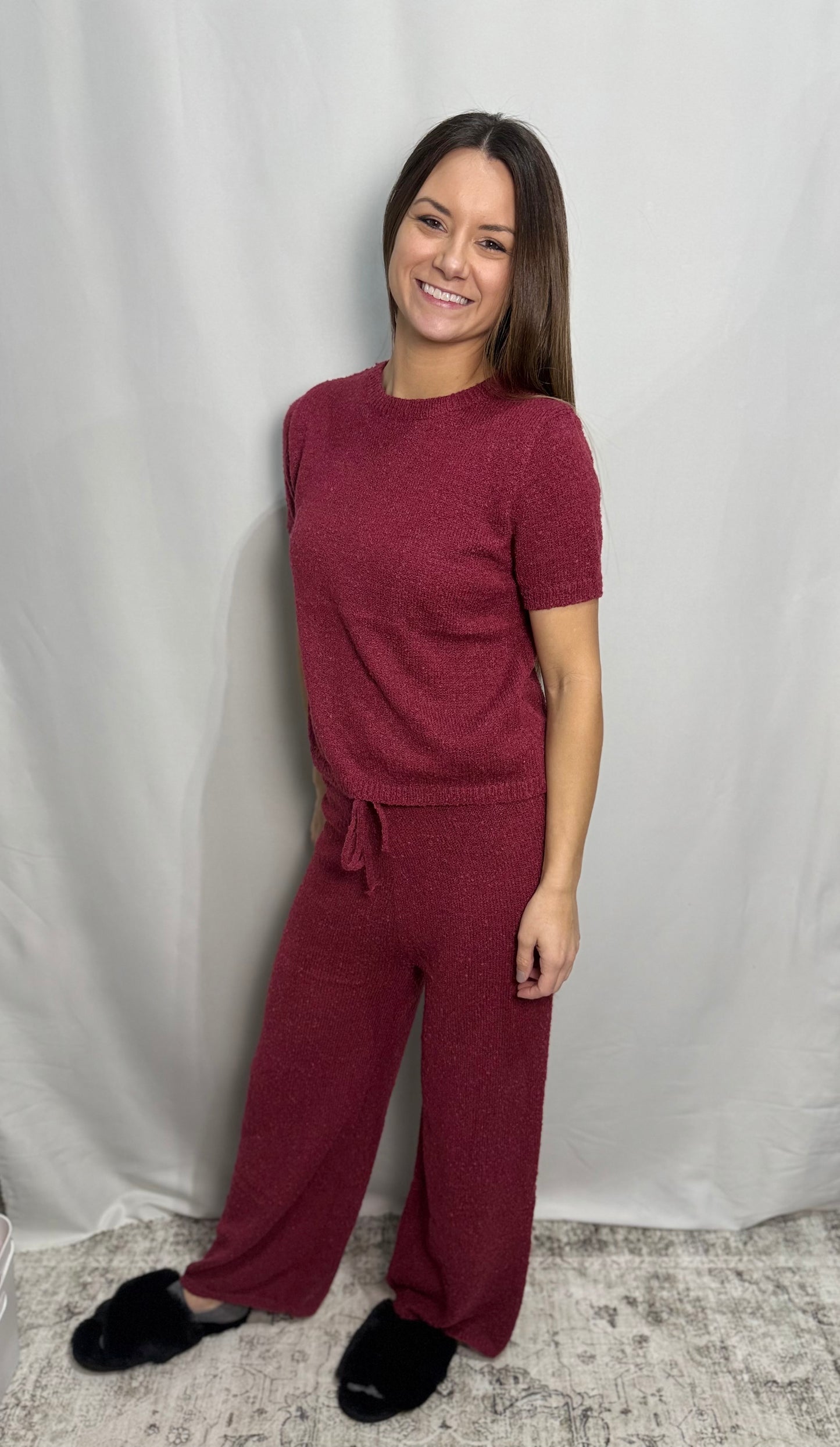 Burgundy Cozy Knit Sweater Set - Ankle style pant