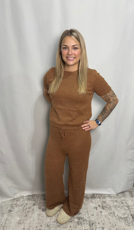 Brown Cozy Knit Sweater Set - Ankle style pant
