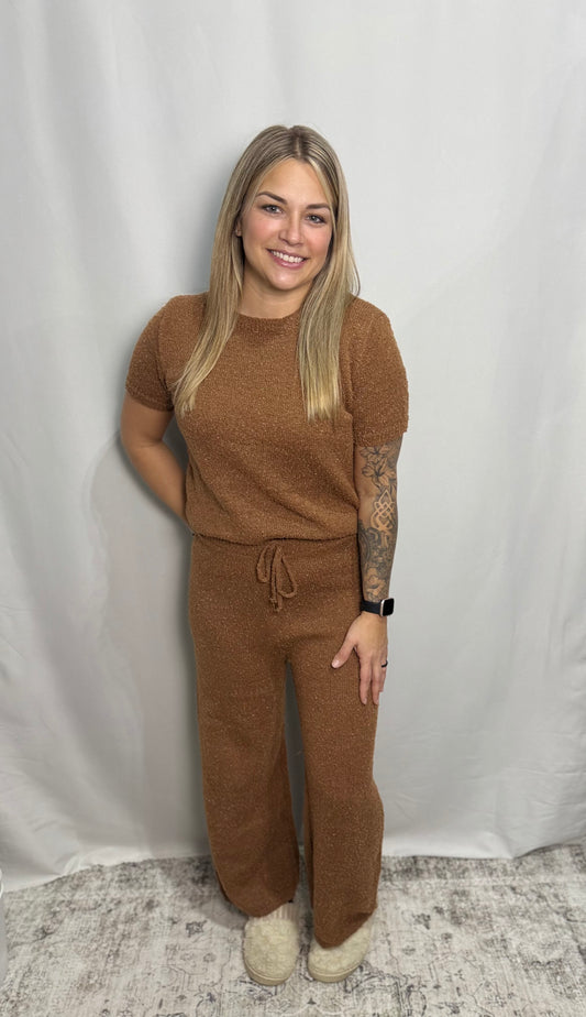 Brown Cozy Knit Sweater Set - Ankle style pant