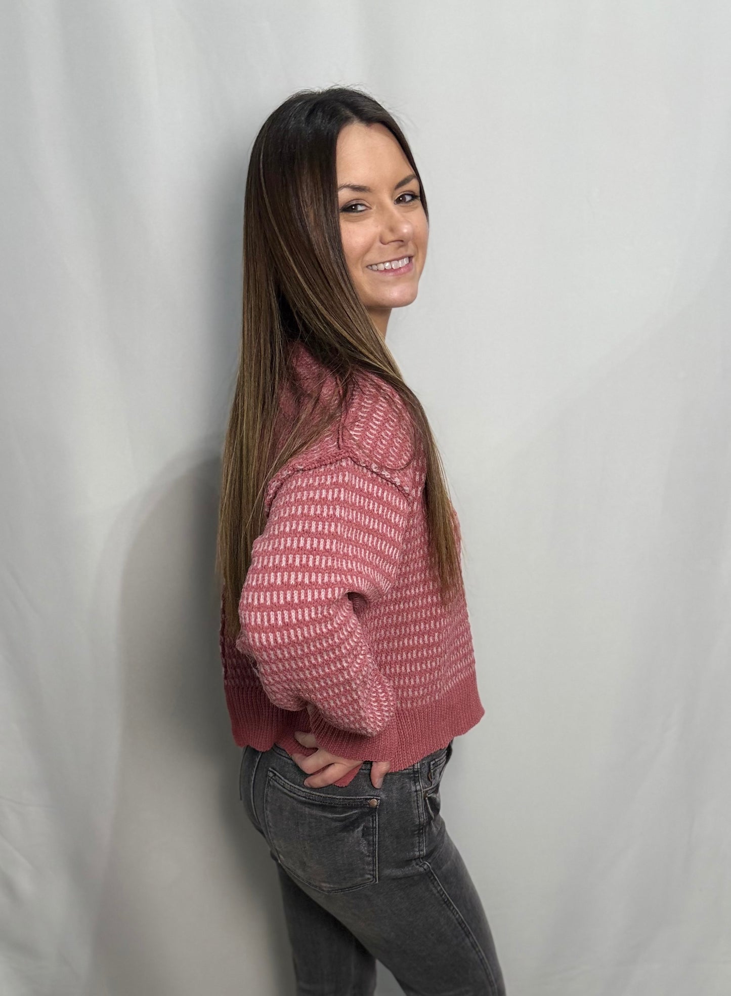 Mauve Two Tone Knit Sweater