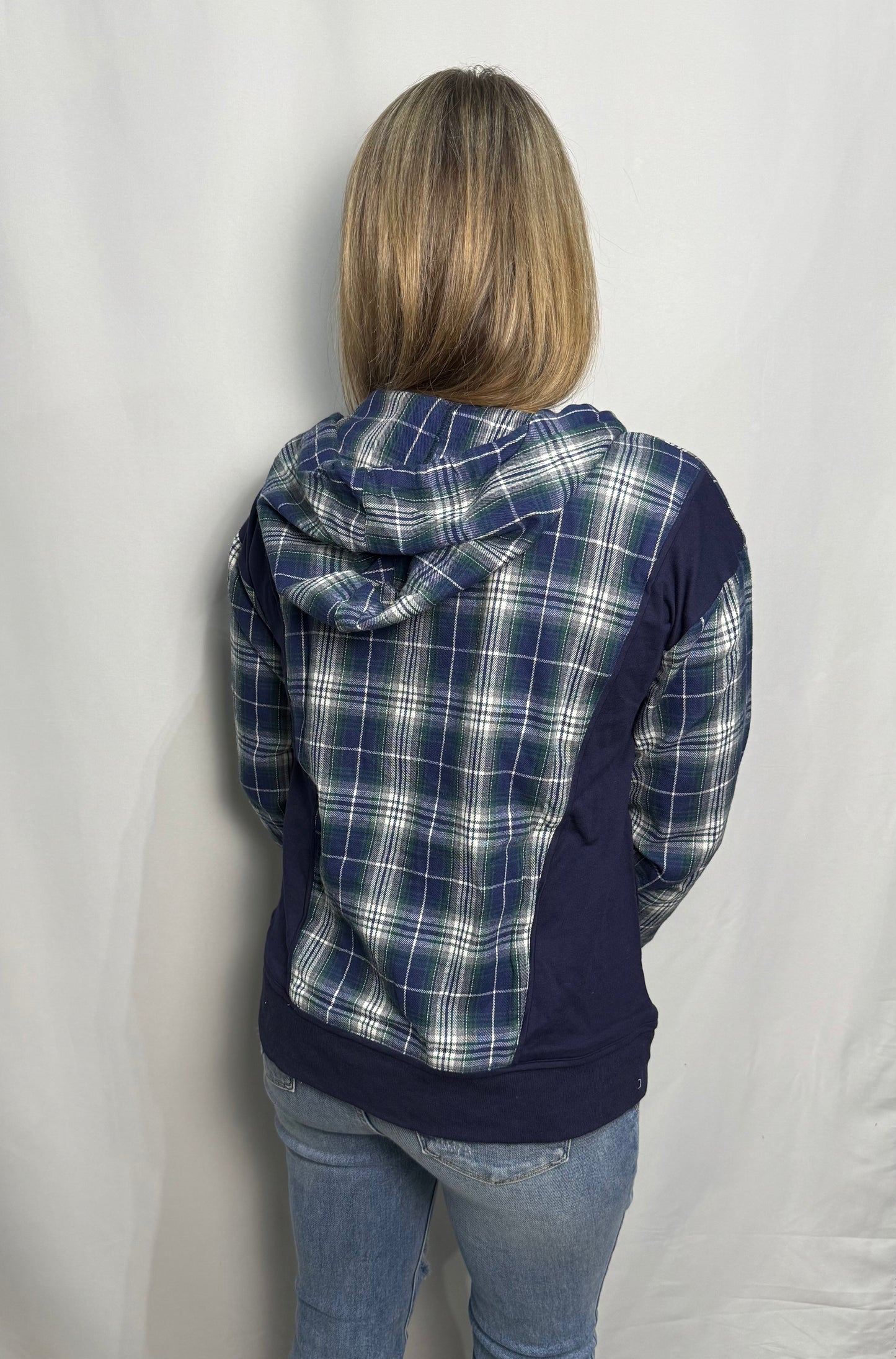 Navy Plaid Hoodie Pullover - True to size