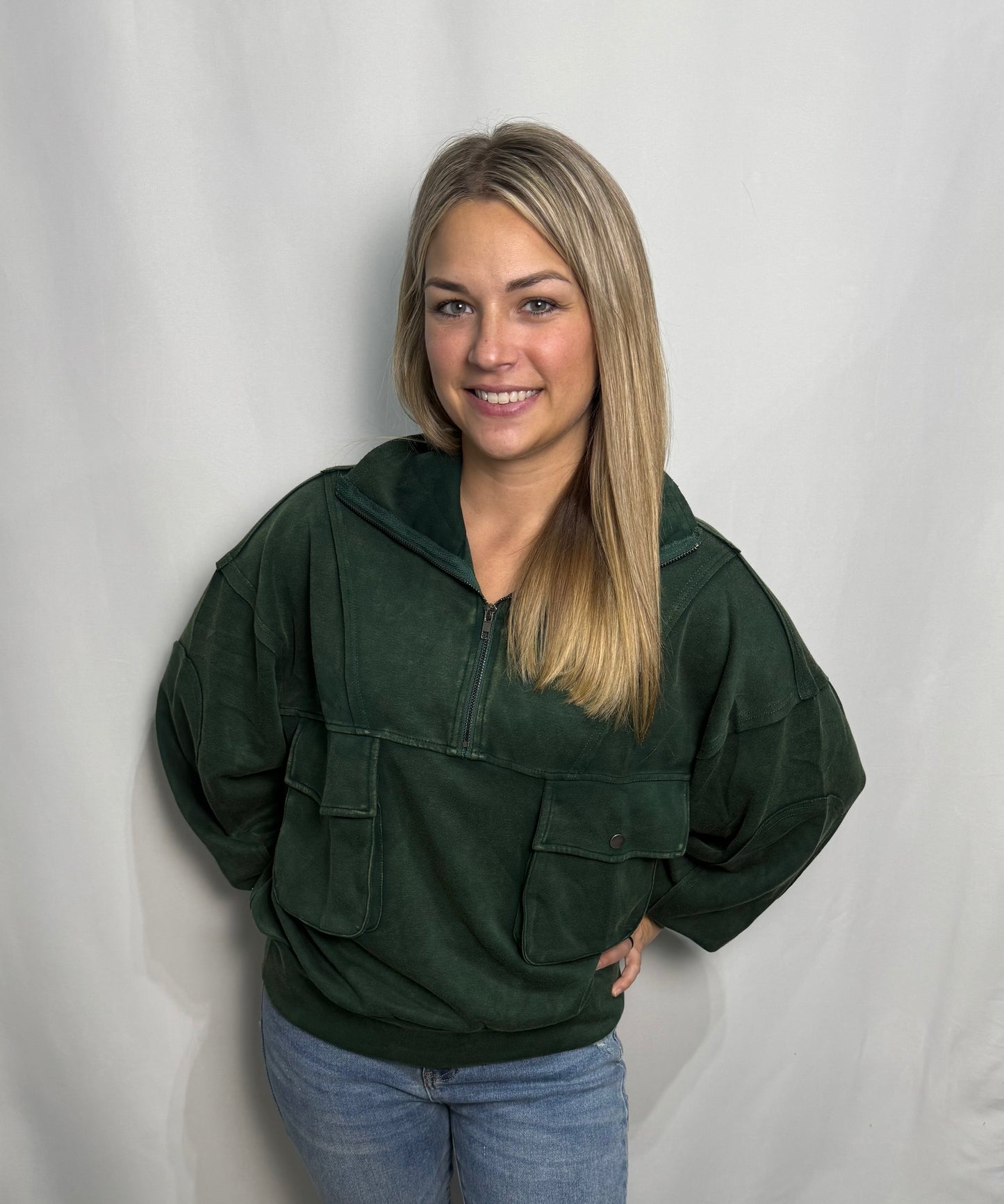 Hunter Mineral Wash Scuba Half Zip - Loose fit