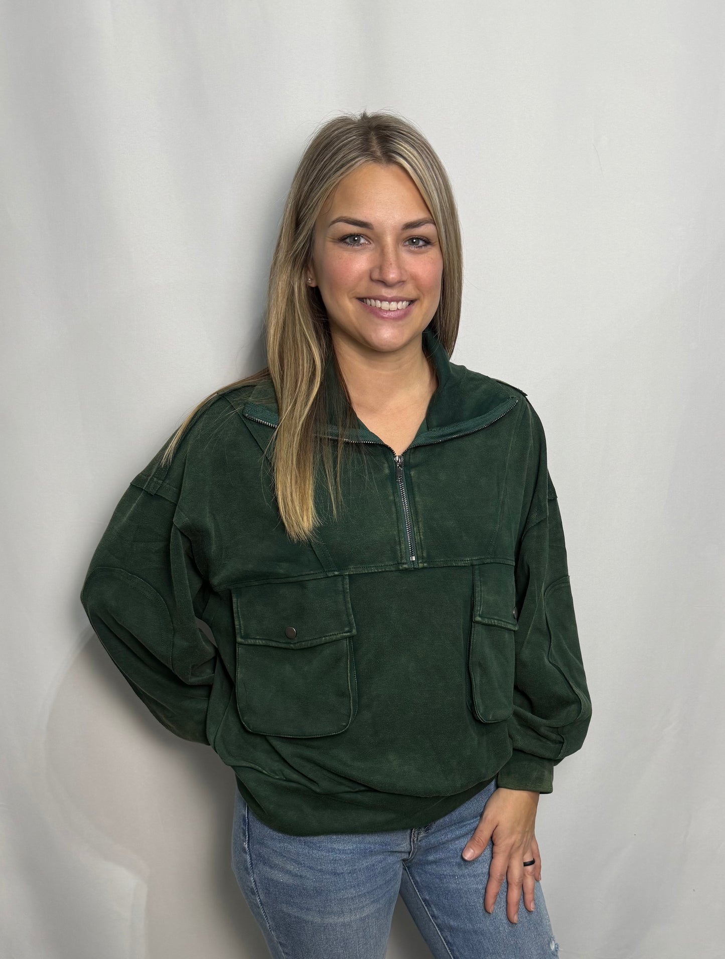 Hunter Mineral Wash Scuba Half Zip - Loose fit