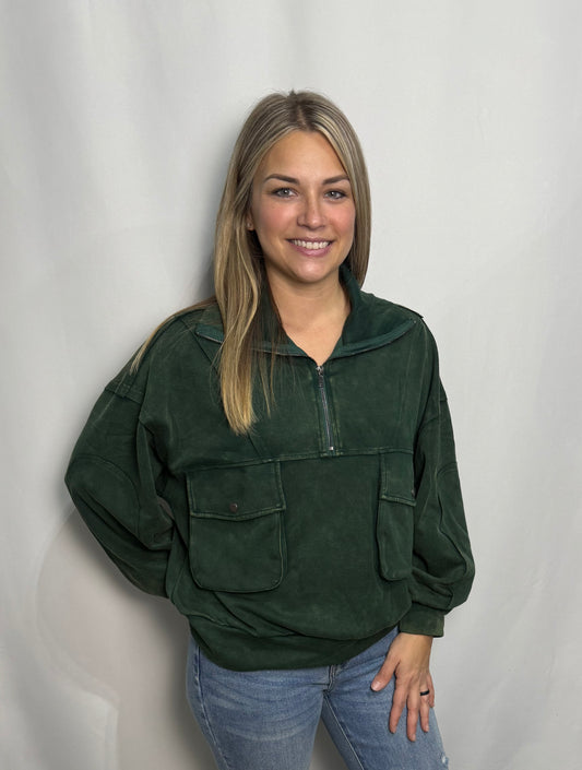 Hunter Mineral Wash Scuba Half Zip - Loose fit