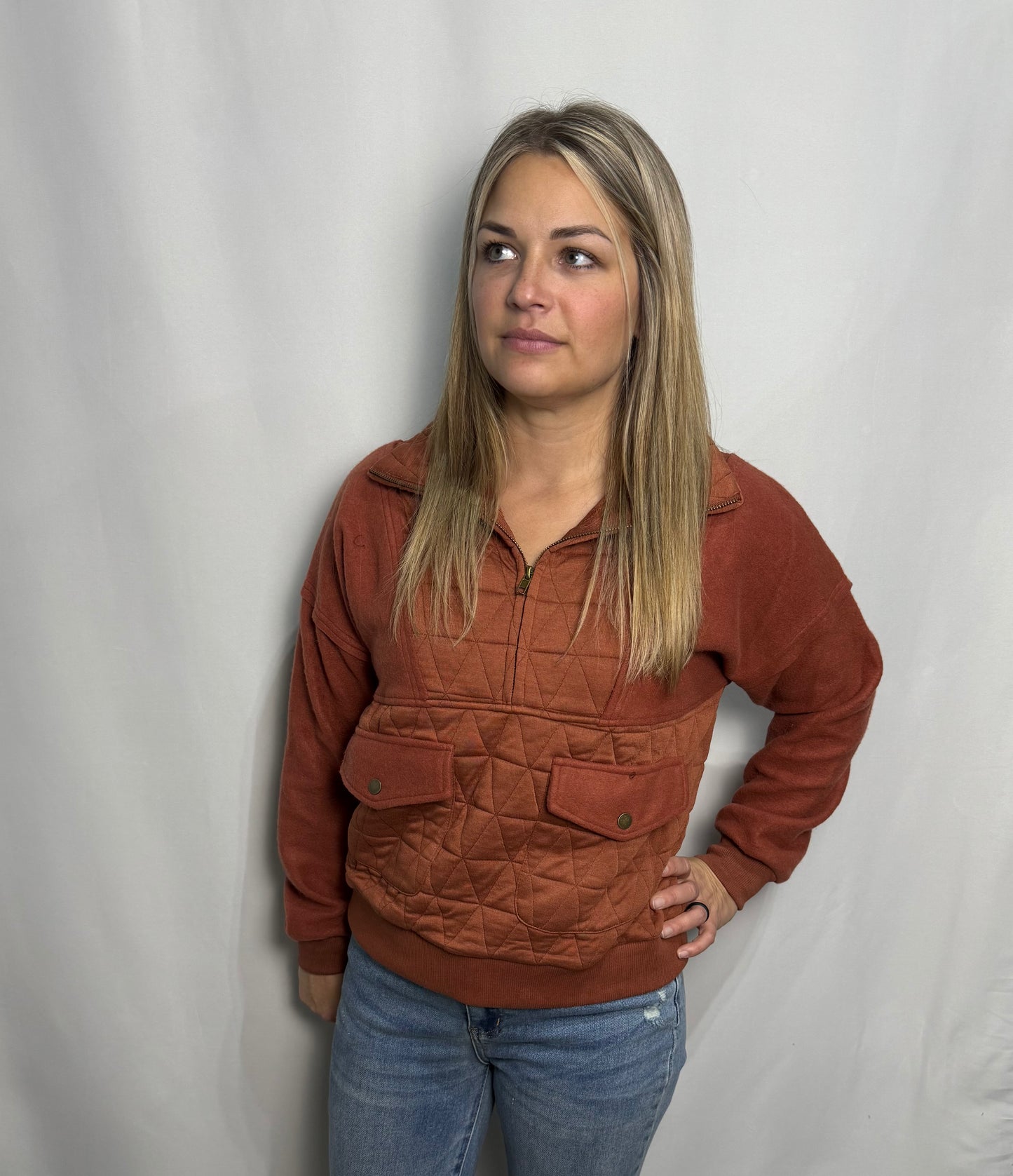 Rust Quilted Half Zip Pullover - True to size