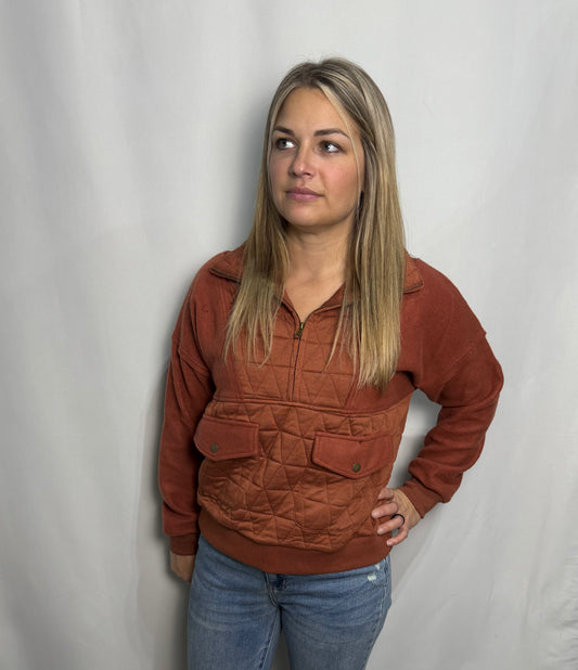 Rust Quilted Half Zip Pullover - True to size