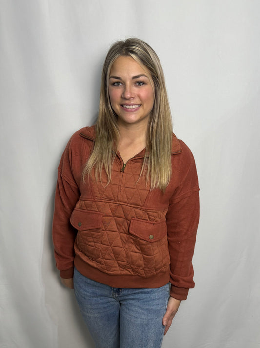 Rust Quilted Half Zip Pullover - True to size