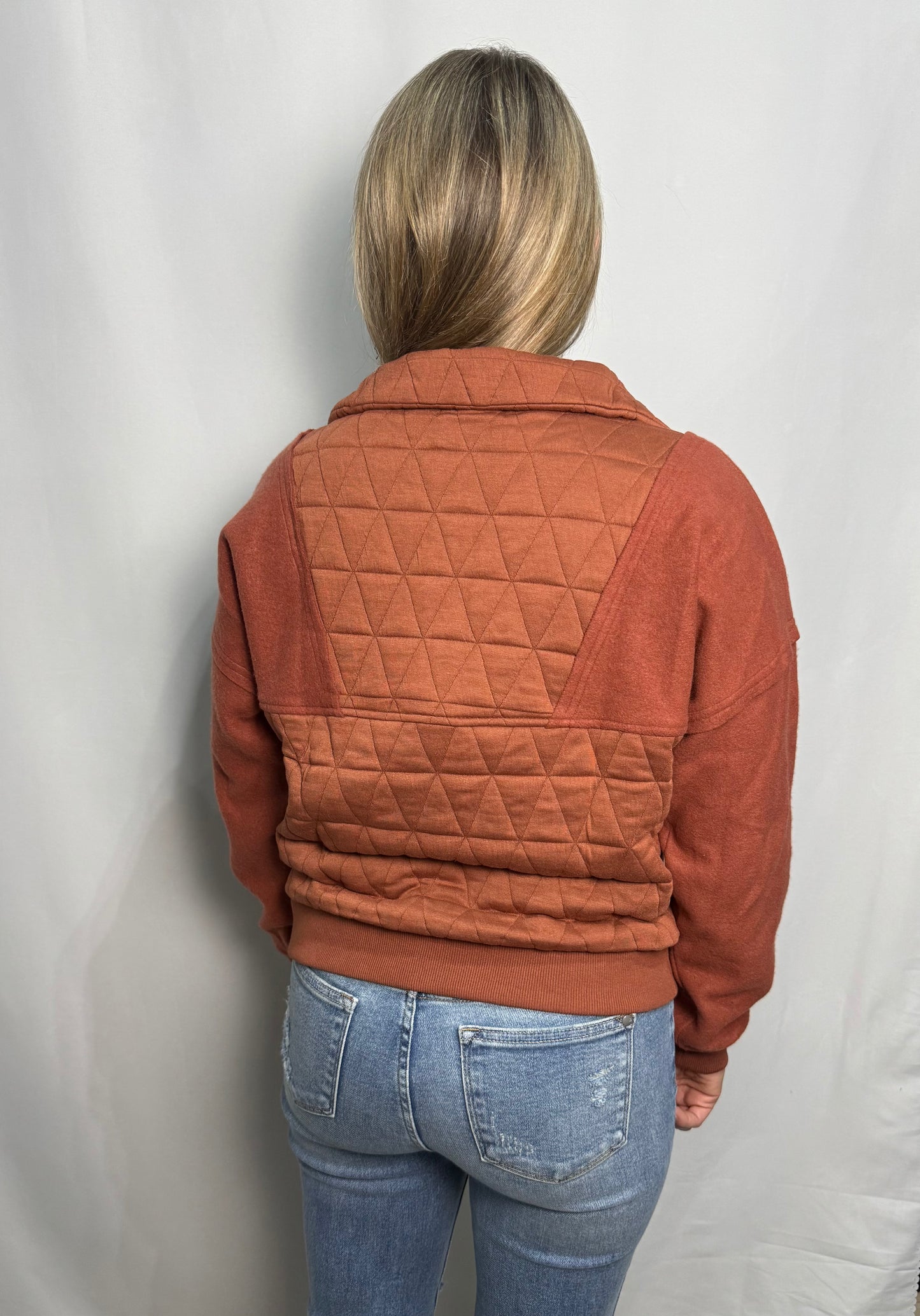 Rust Quilted Half Zip Pullover - True to size