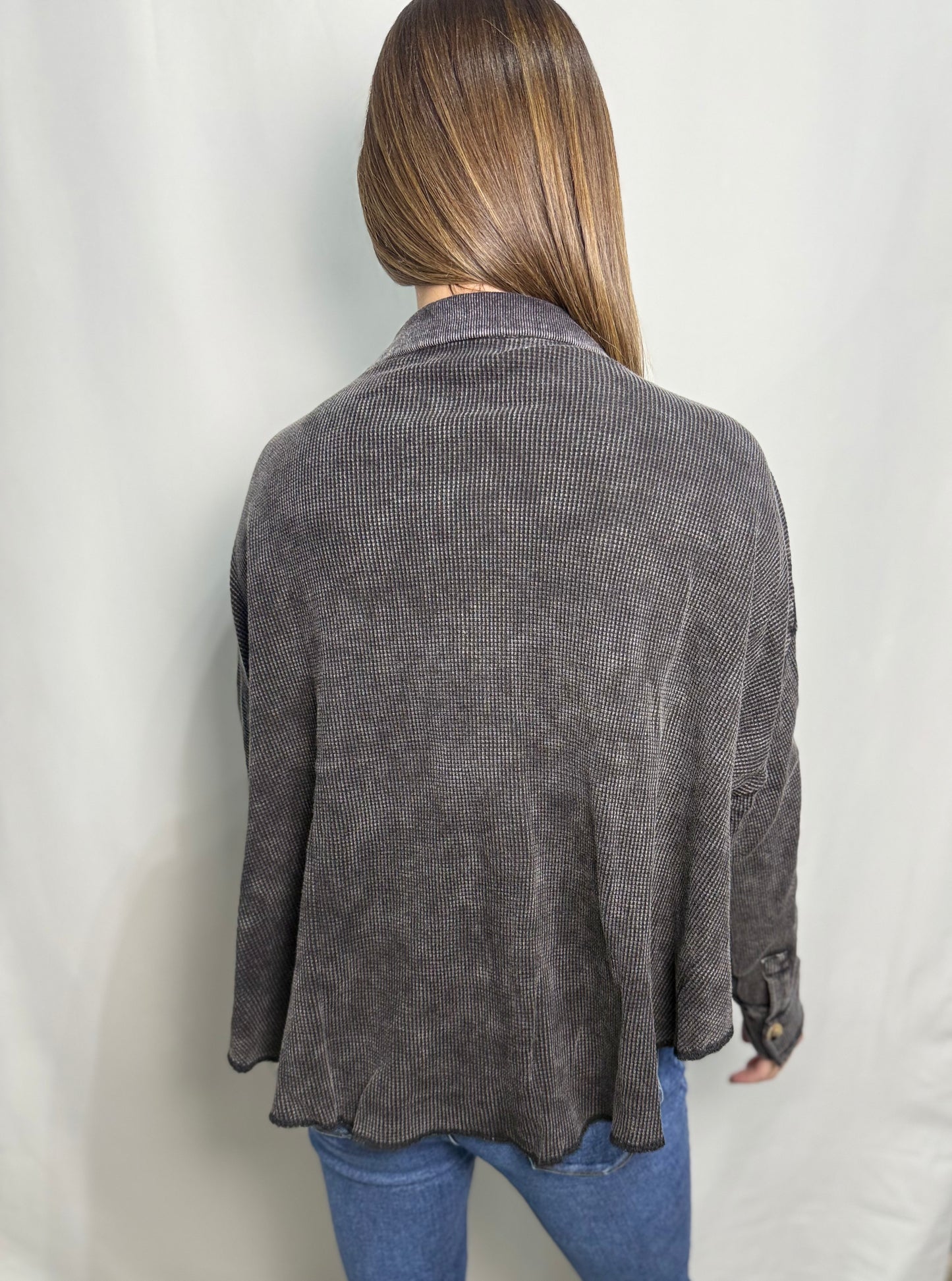 Black Mineral Wash Thermal Oversized Jacket