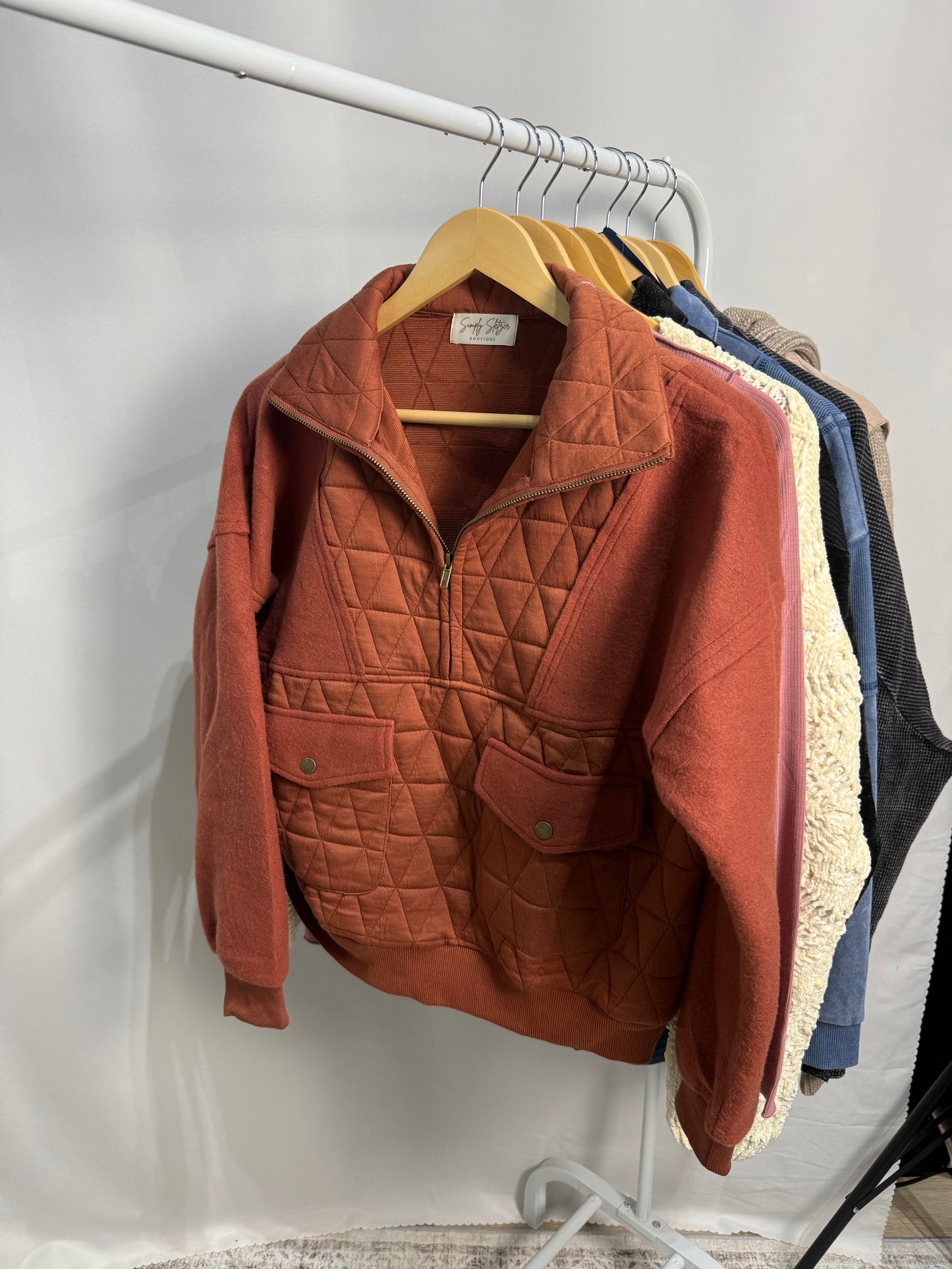 Rust Quilted Half Zip Pullover - True to size