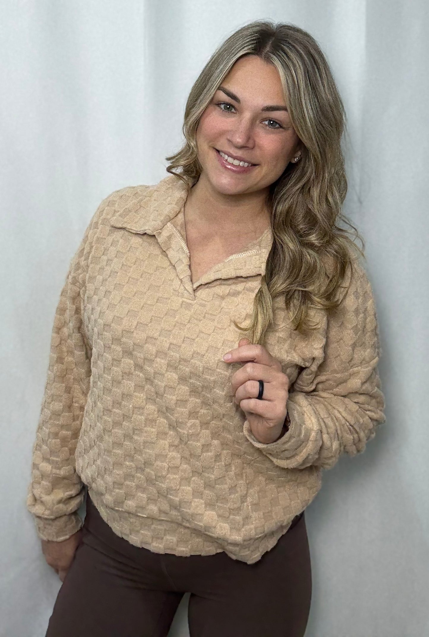 Textured Collared Pullover - Taupe