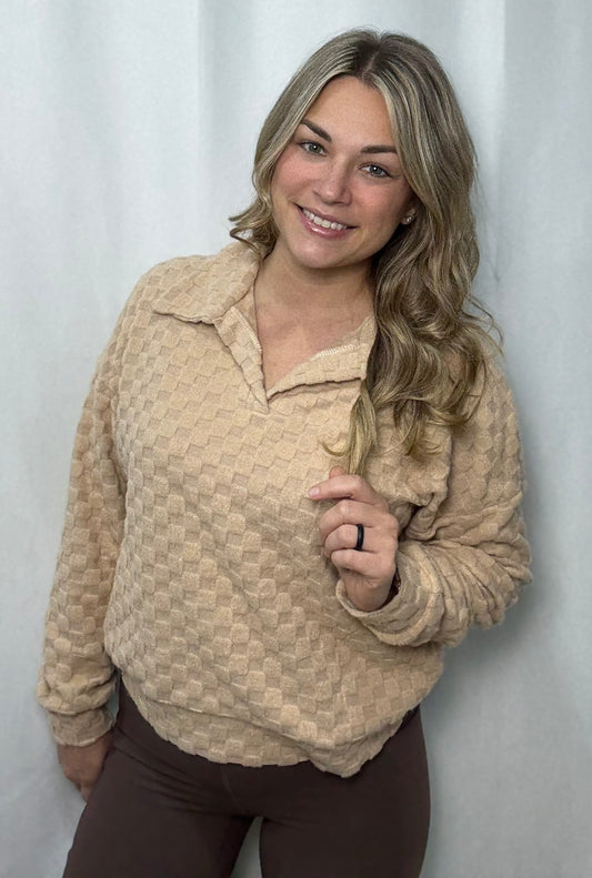 Textured Collared Pullover - Taupe