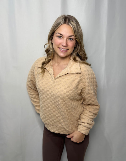 Textured Collared Pullover - Taupe