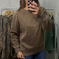 Side Ribbed Acid Wash Pullover - Mocha