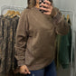 Side Ribbed Acid Wash Pullover - Mocha
