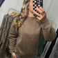 Side Ribbed Acid Wash Pullover - Mocha