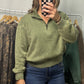 Acid Wash Quarter Zip - Light Olive