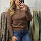 Round neck button Cardigan - Brown