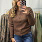 Round neck button Cardigan - Brown