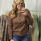 Round neck button Cardigan - Brown