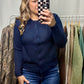Round neck button Cardigan - Navy