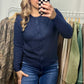Round neck button Cardigan - Navy