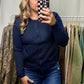 Round neck button Cardigan - Navy
