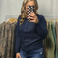 Round neck button Cardigan - Navy