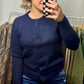 Round neck button Cardigan - Navy