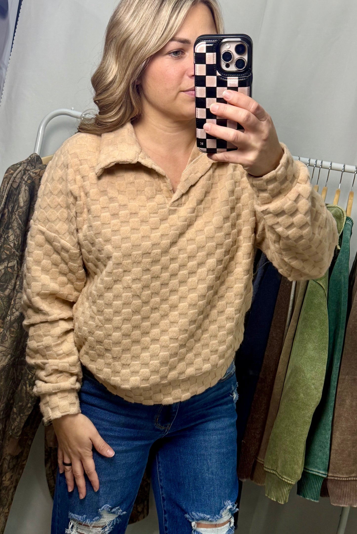 Textured Collared Pullover - Taupe