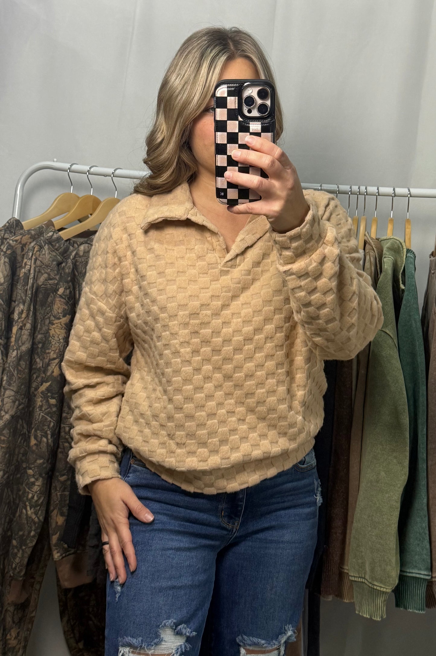 Textured Collared Pullover - Taupe