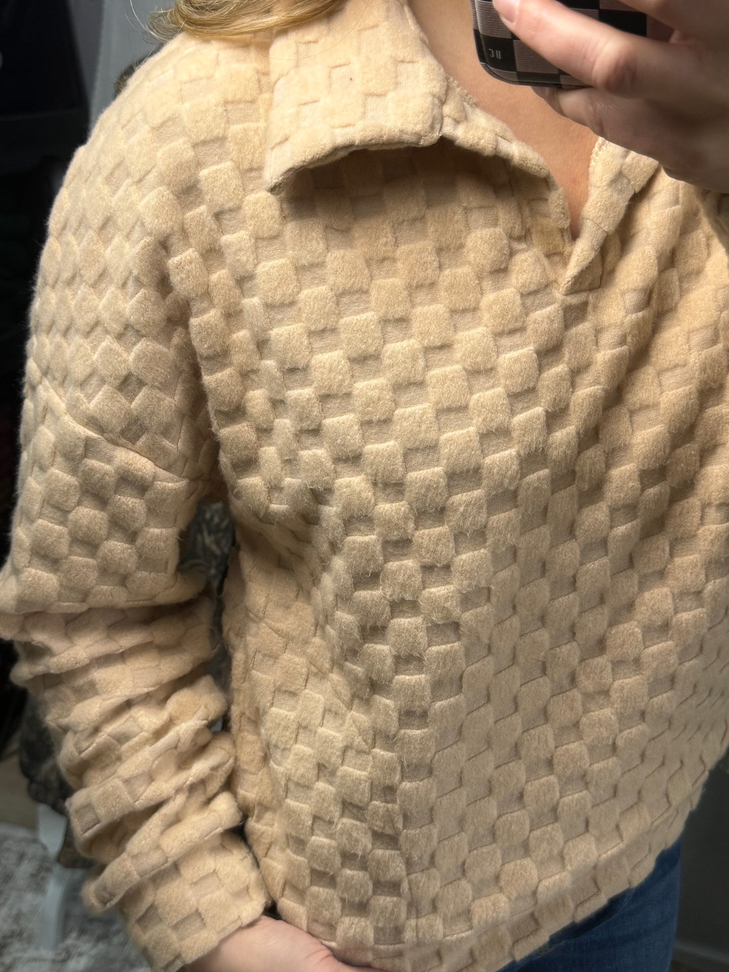Textured Collared Pullover - Taupe