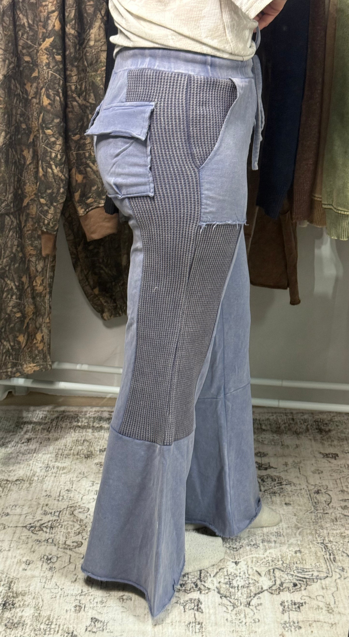 Vintage Washed Flared Panel Pants - Denim