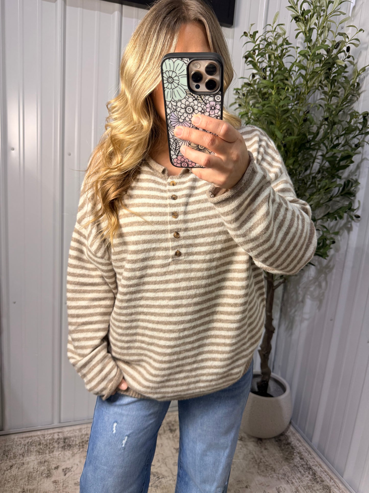 Cozy Café Striped Sweater