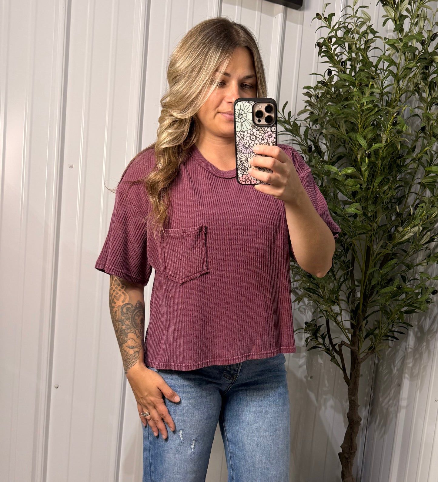 Vintage Berry Waffle-Knit Top