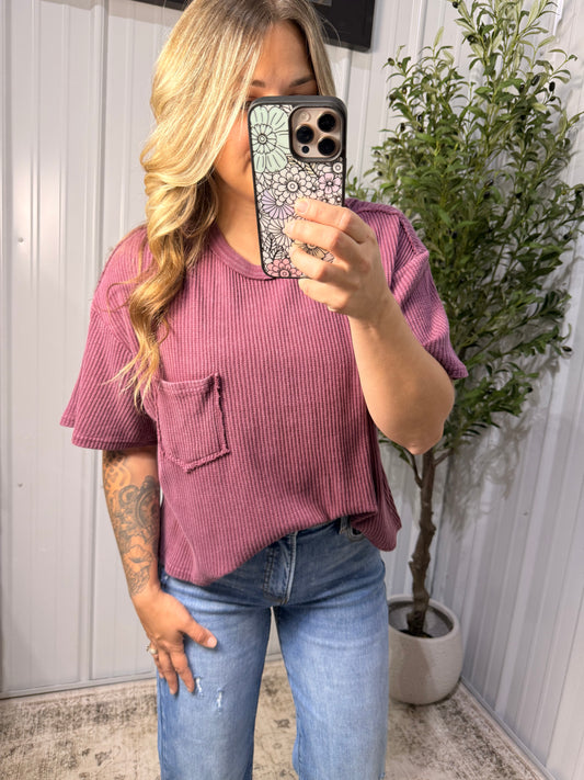 Vintage Berry Waffle-Knit Top
