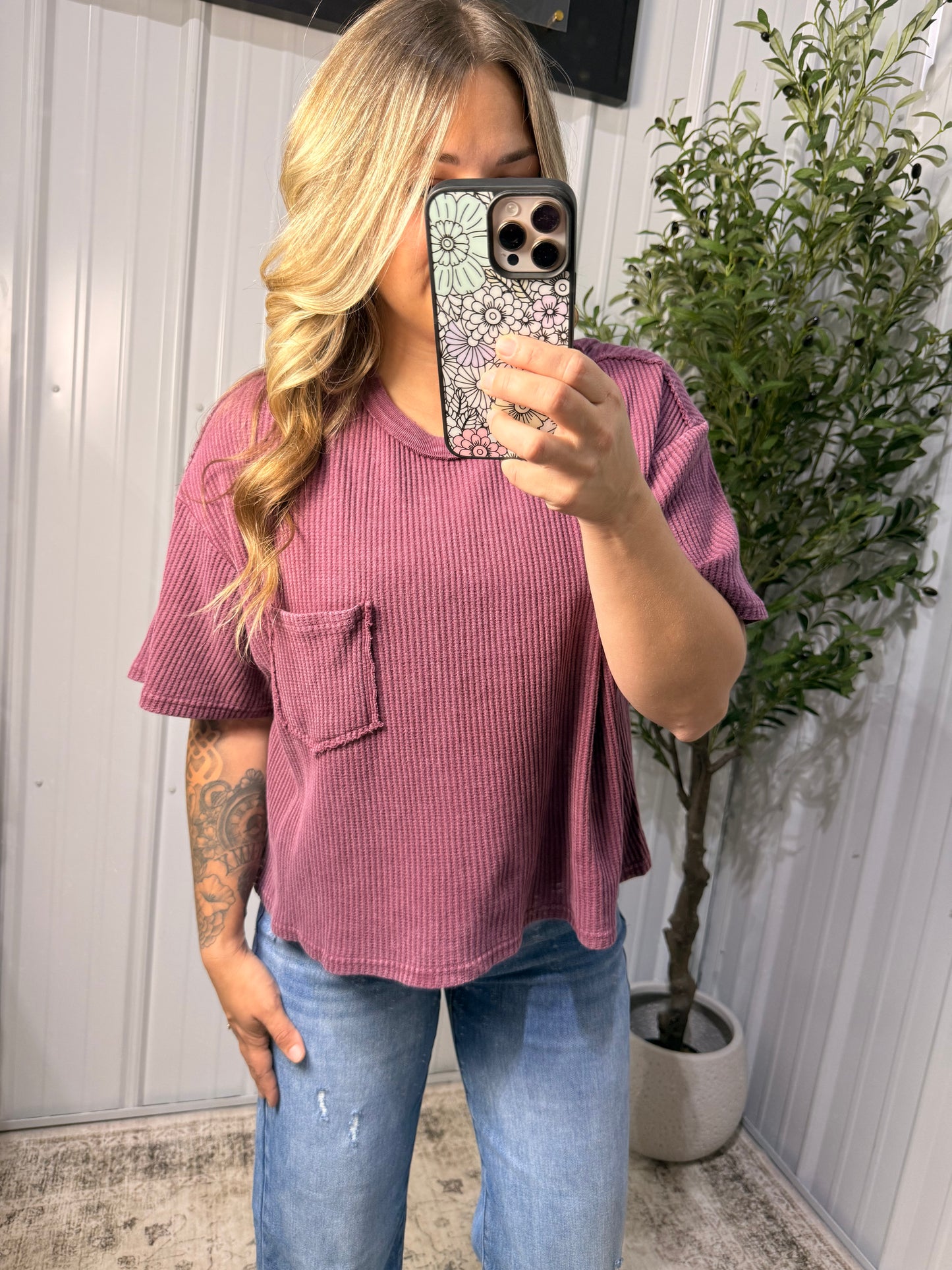 Vintage Berry Waffle-Knit Top