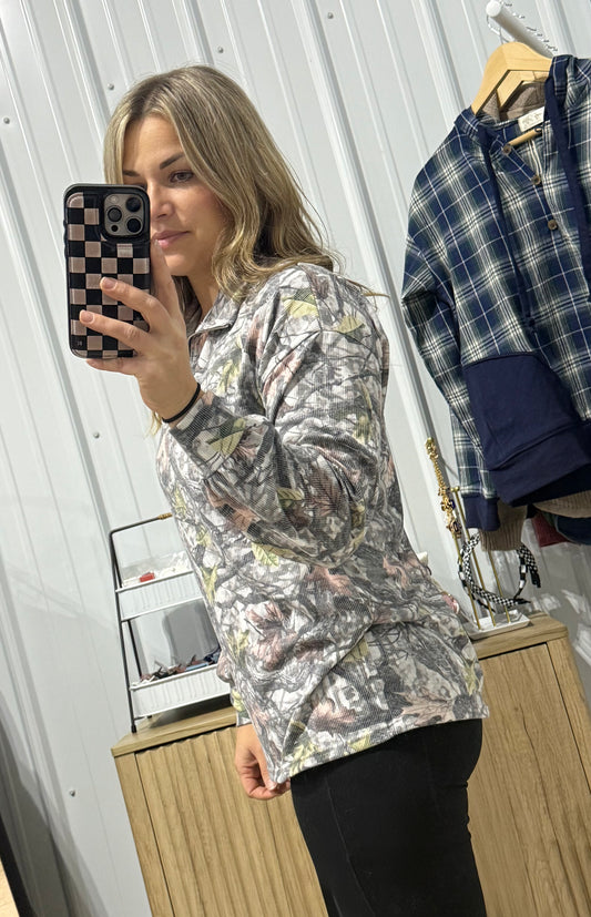 Camo Ribbed Quarter Zip Pullover