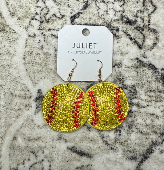 Gameday Rhinestone Pave Softball Earrings: Yellow