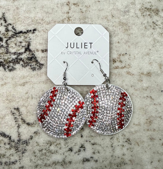 Gameday Rhinestone Baseball Earrings: White